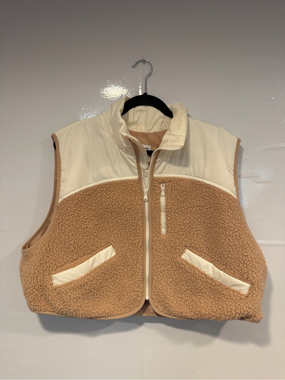 Cream and Camel Sherpa Old Navy Zip Front Vest